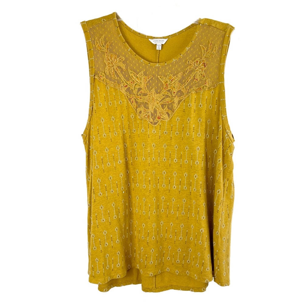 Lucky Brand Mustard Lace Embroidered Tank Top Size XL